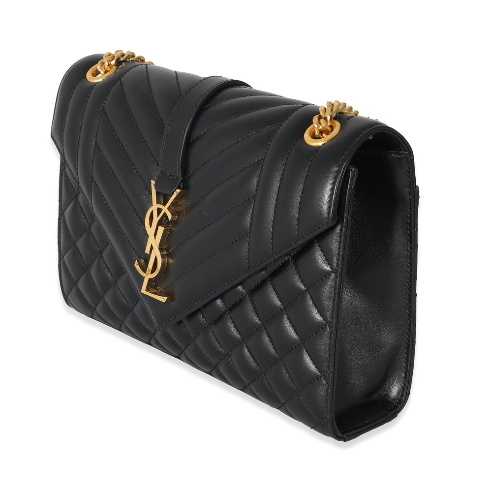 SAINT LAURENT Black Matelasse Triquilt Medium Monogram Envelope Chain Bag - Picture 4 of 7